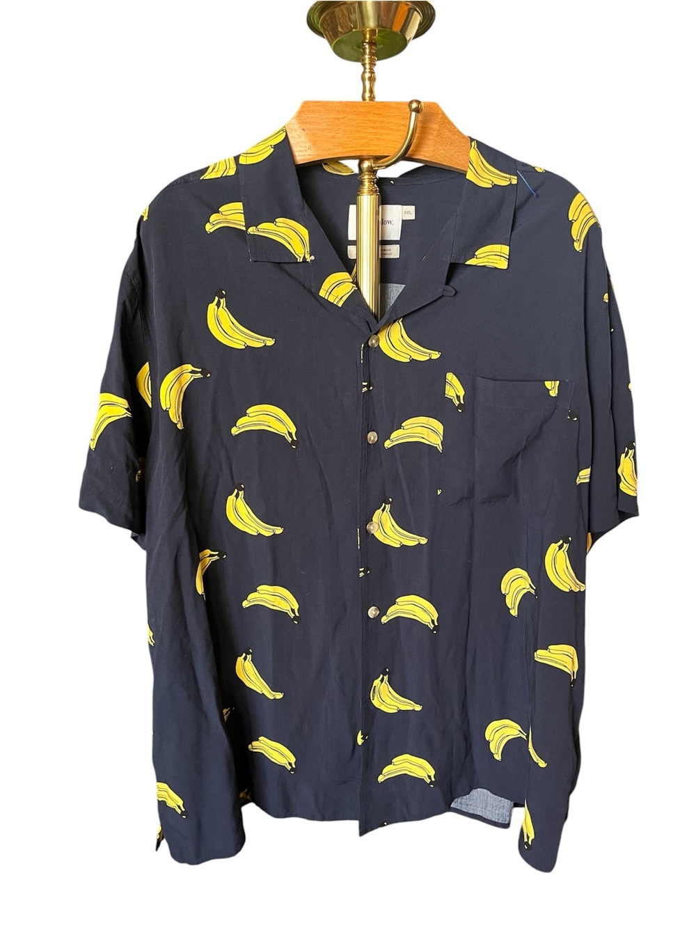 Goodfellow & Co Navy Blue Short-Sleeve Shirt with Yellow Banana Print XXL
